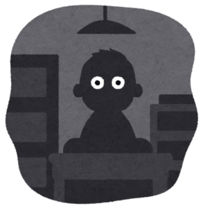 災害時に停電して部屋が真っ暗な中、人が座っているイラストイメージ