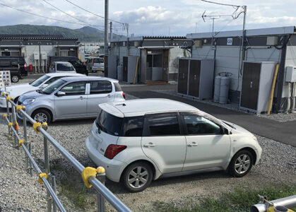 平成28年熊本地震の発災を受けて熊本県益城町に建設された応急仮設住宅の写真。益城町木山仮設団地。