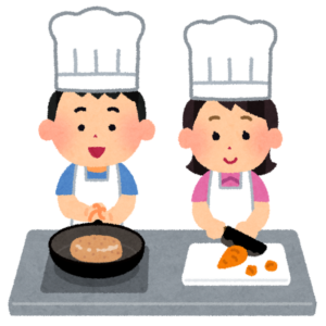 男女が調理しているようすを表すイラスト