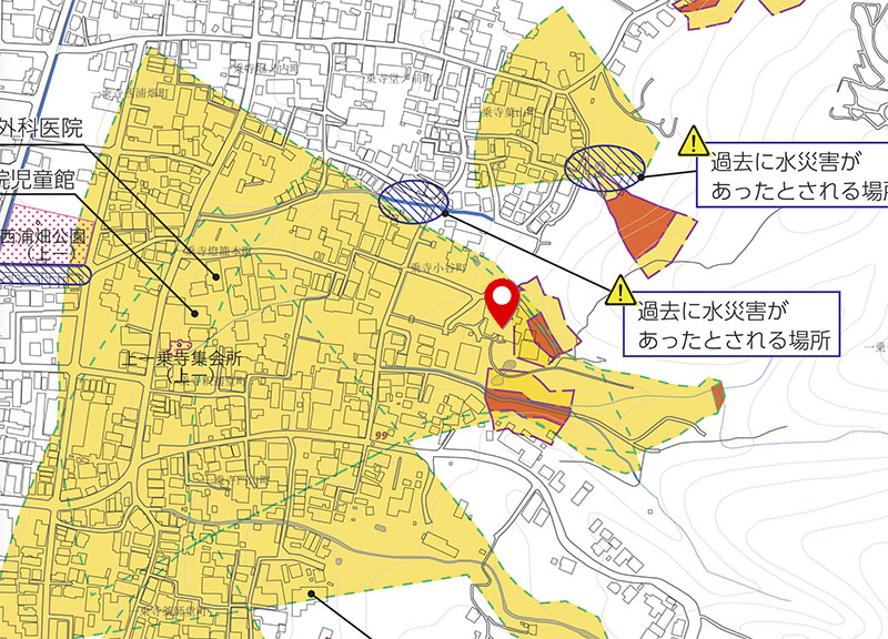 圓光寺周辺のハザードマップ。出典:京都市防災ウェブサイト
