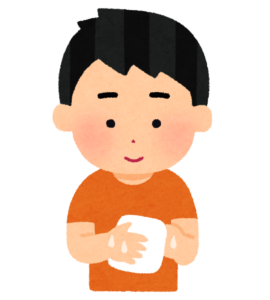 ハンカチで手を拭く男性のイラスト