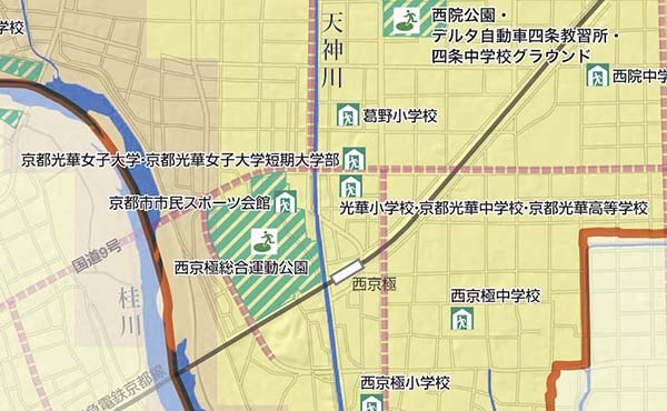 京都光華大学周辺の地震ハザードマップ。画像出典:京都市防災ポータルサイト