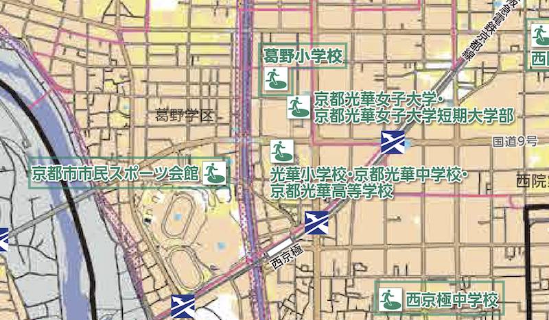 京都光華大学周辺の水害ハザードマップ。画像出典：京都市防災ポータルサイト